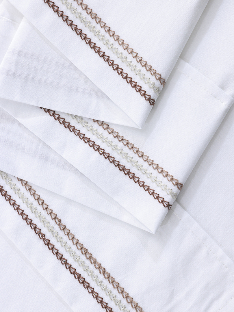 MM Linen Medea Brown Embroidered Sheet Set  250TC Pure Cotton Percale image 1